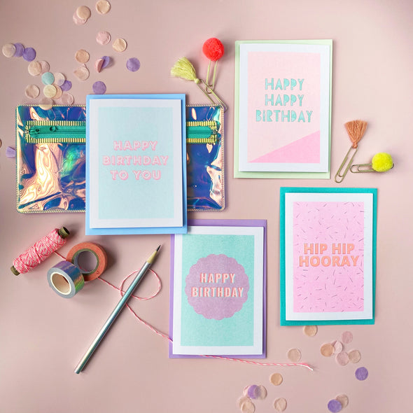 Neon Birthday Card Set